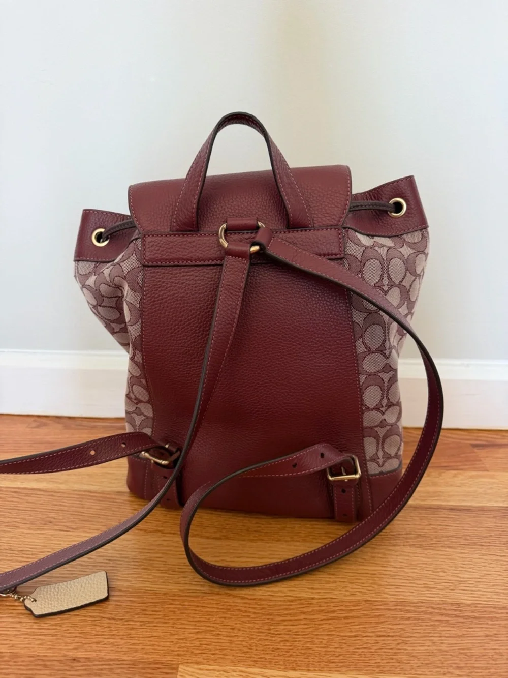 Coach Womens Signature Canvas Backpack in Burgundy - Picture 2 of 3